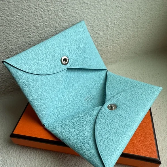Hermès Light Blue Calvi Card Holder